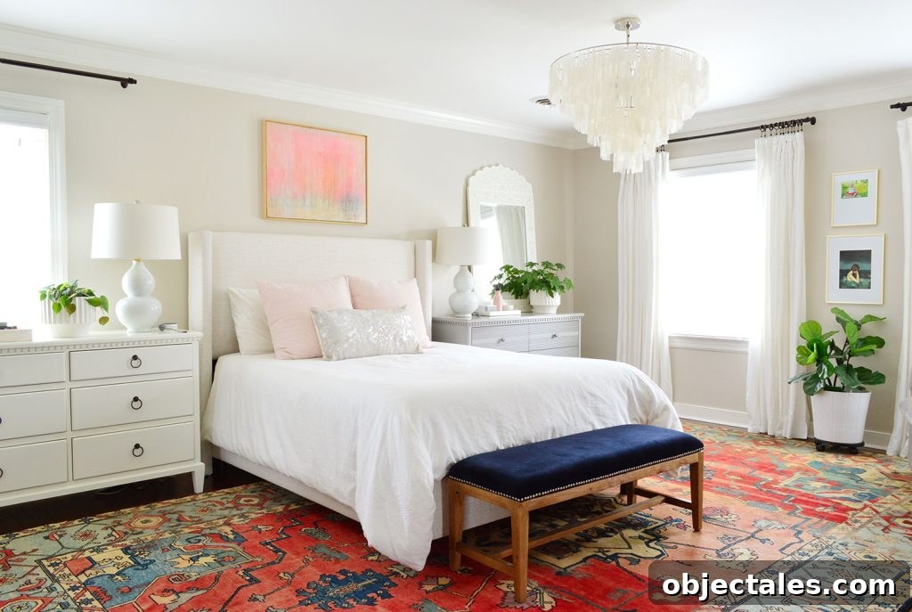 Traditional Bedroom With Capiz Light Fixture And Edgecomb Gray Walls