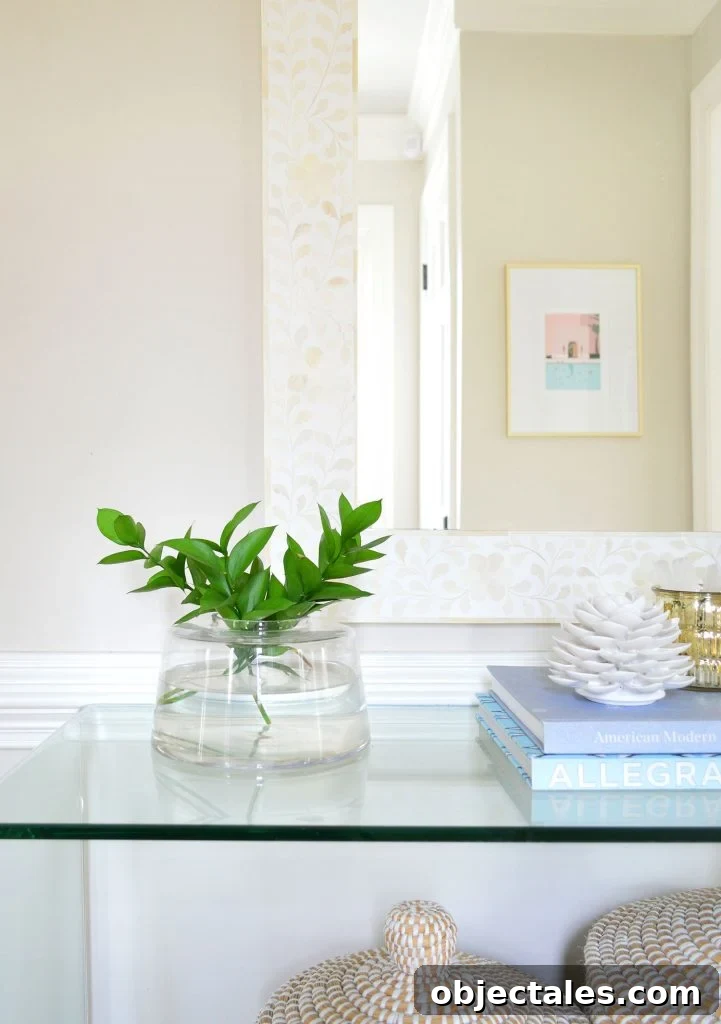 Detail of Edgecomb Gray Entryway With Mirror And Plant