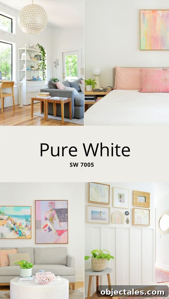 Four Rooms Using Sherwin-Williams Pure White On Walls And Trim