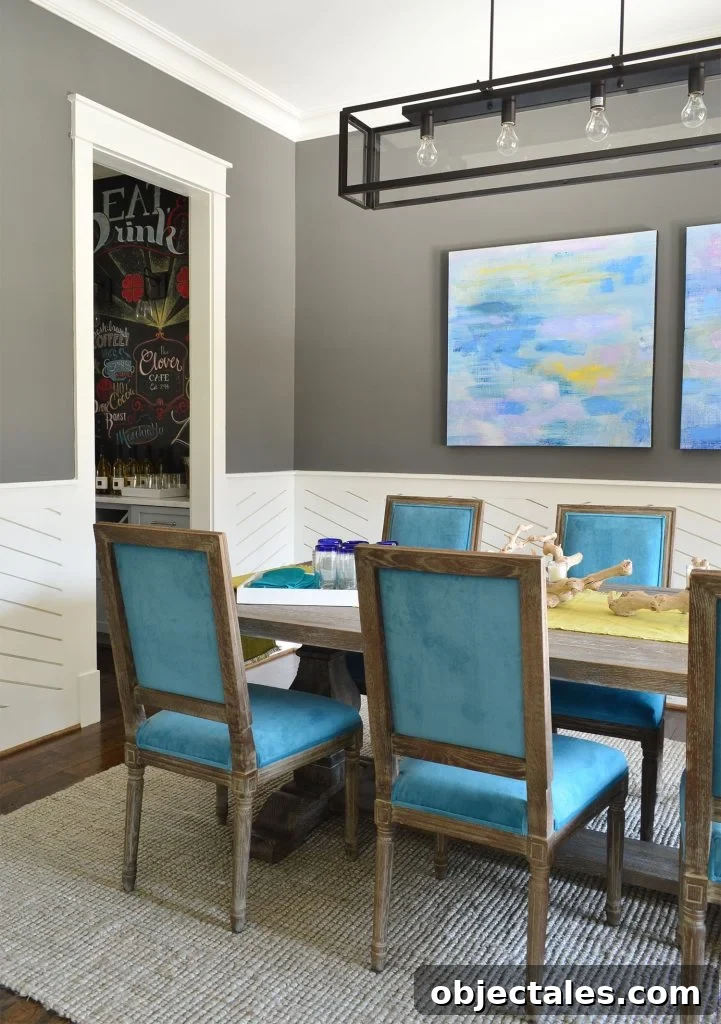 Modern Blue Dining Room Kendall Charcoal Wall And White Wainscoting