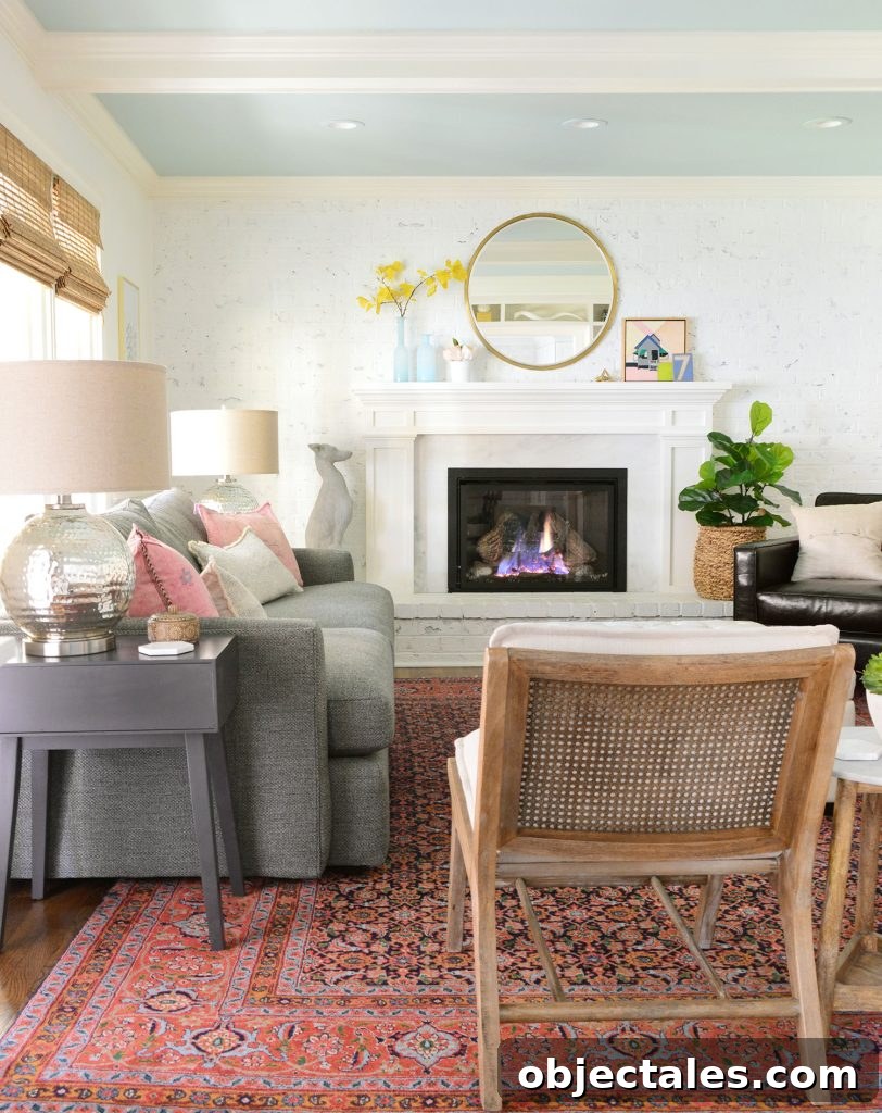 Modern Traditional Living Room With Beams Painted Benjamin Moore Simply White