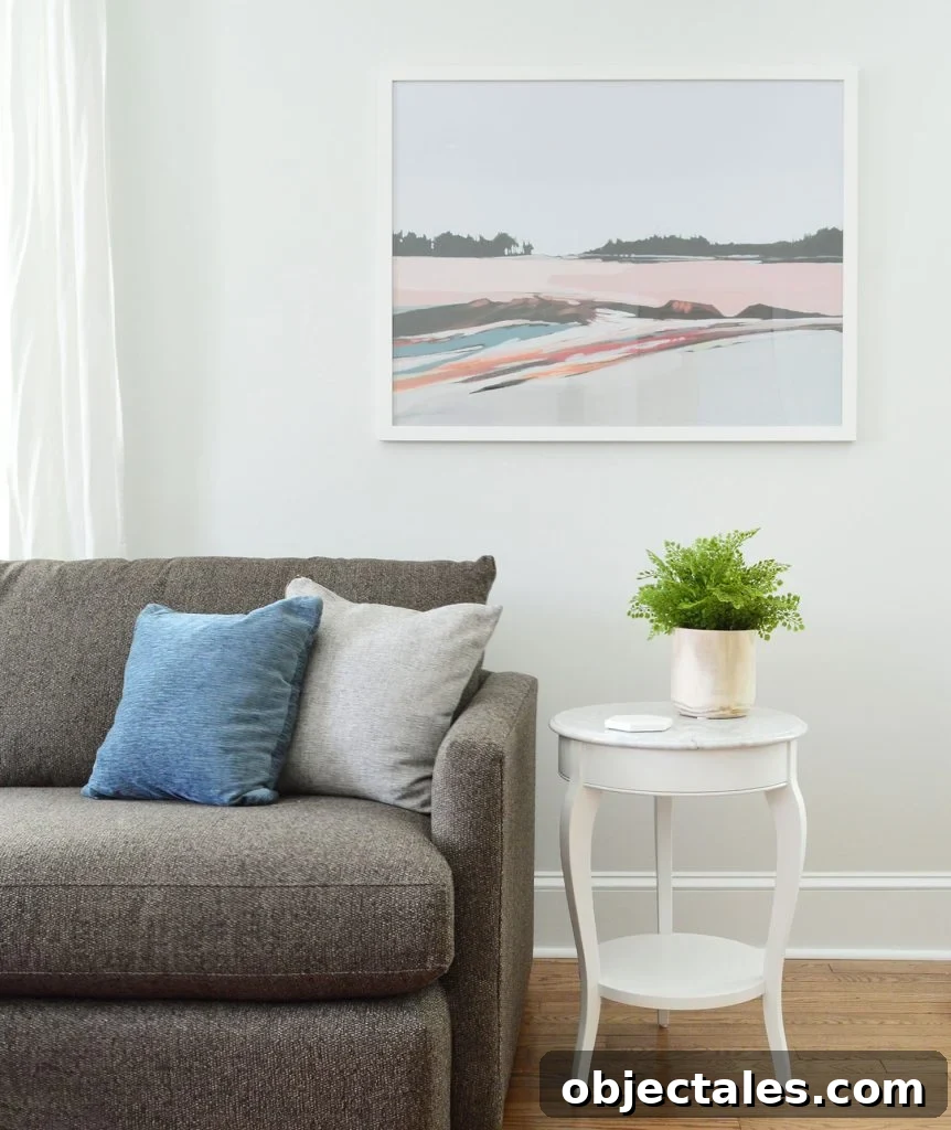 Simply Living Room Image With Couch Side Table Spare White Walls Extra White Trim