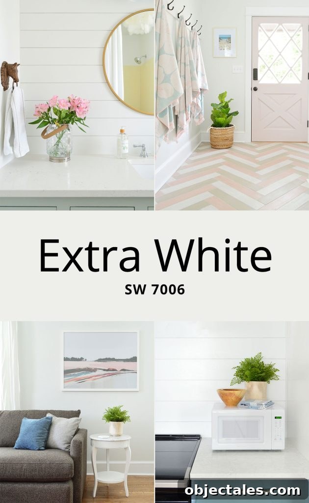 Sherwin Williams Extra White SW 7006 Photo Collage In Several Spaces