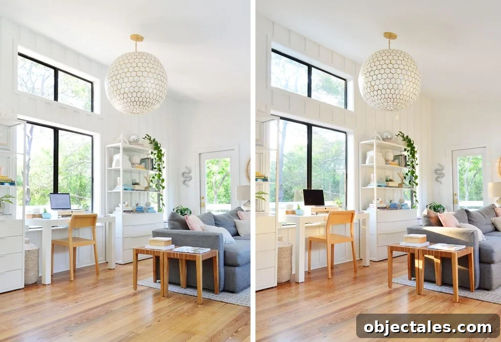 Side by Side of SW Pure White In Bright Light vs Sunset Light