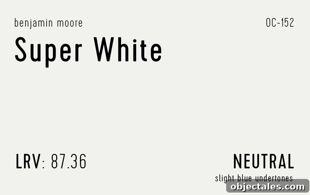 Benjmain Moore Super White Swatch With Paint Info LRV Undertone