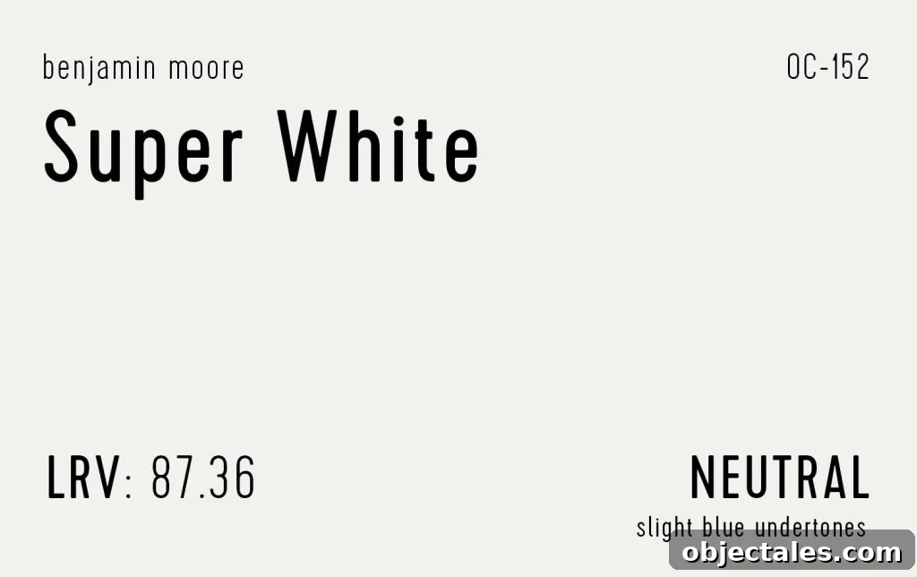 Benjmain Moore Super White Swatch With Paint Info LRV Undertone