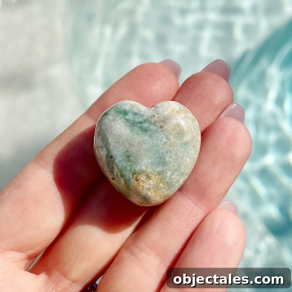 Ocean Jasper Crystal Stone Heart In Hand