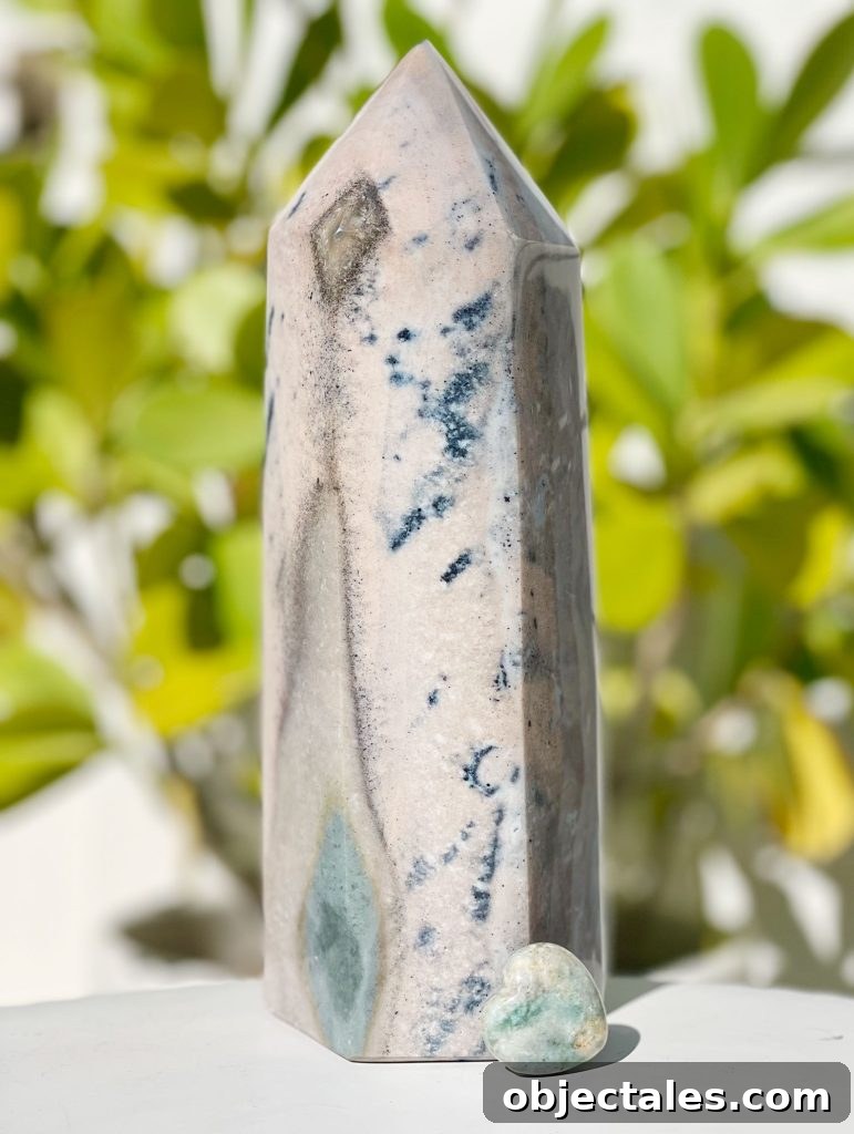 Ocean Jasper Crystal Tower and Small Polished Heart Stone Together