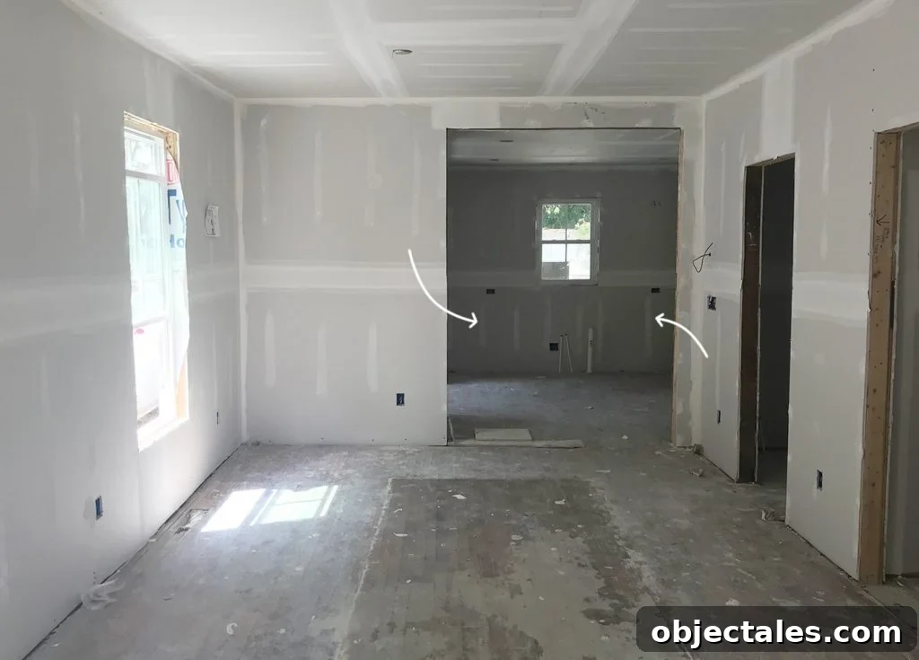 DIY Floating Kitchen Shelves: Build and Install Guide 6 Unfinished Drywall In Kitchen Renovation With Stud Location Marked