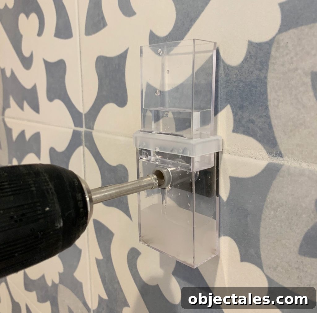 How to Build Floating Kitchen Shelves 8 Screwdriver Drilling Through Tile Backsplash Using Water Delivery System