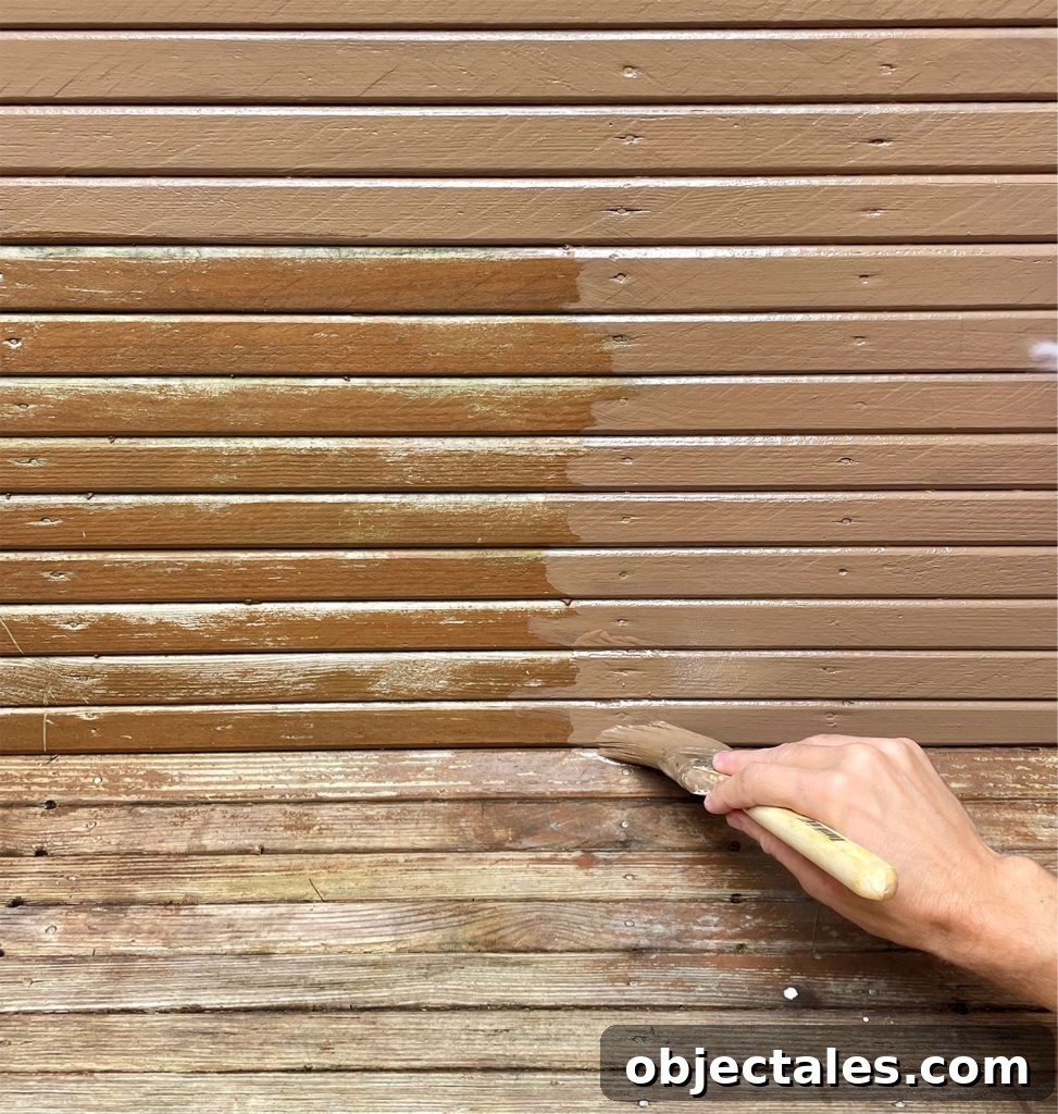 How We Used Solid Stain on Our Outdoor Shower 12 Applying Behr Solid Stain With Brush On Outdoor Shower