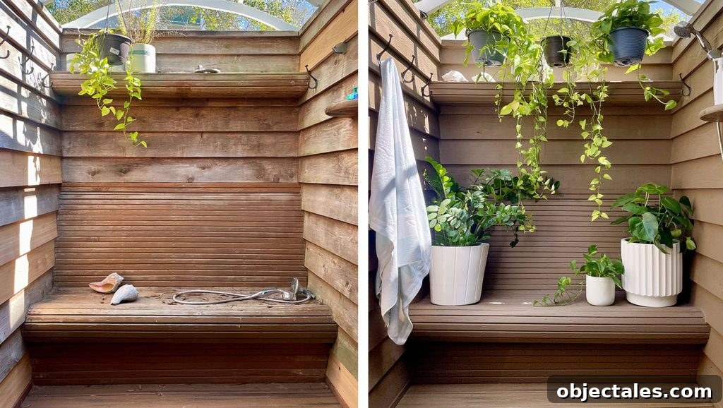 How We Used Solid Stain on Our Outdoor Shower 7 Before And After Of Outdoor Shower With Solid Stain