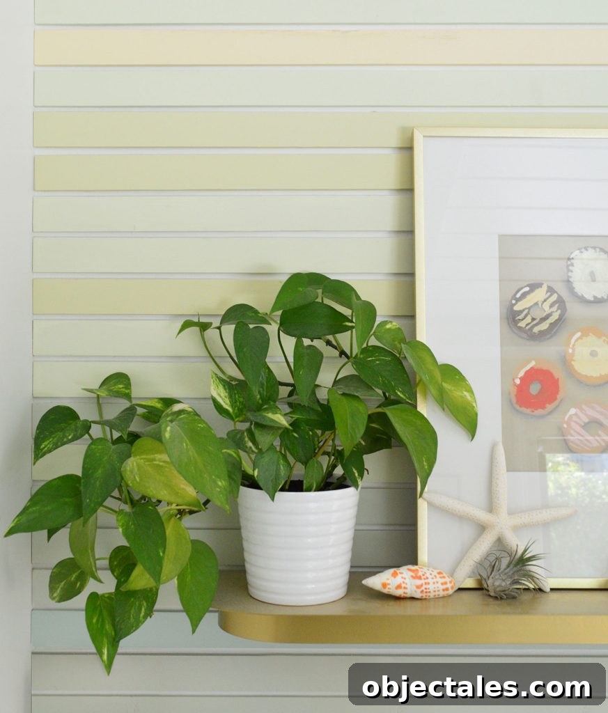 Gold Pothos On Colorful Striped Wall