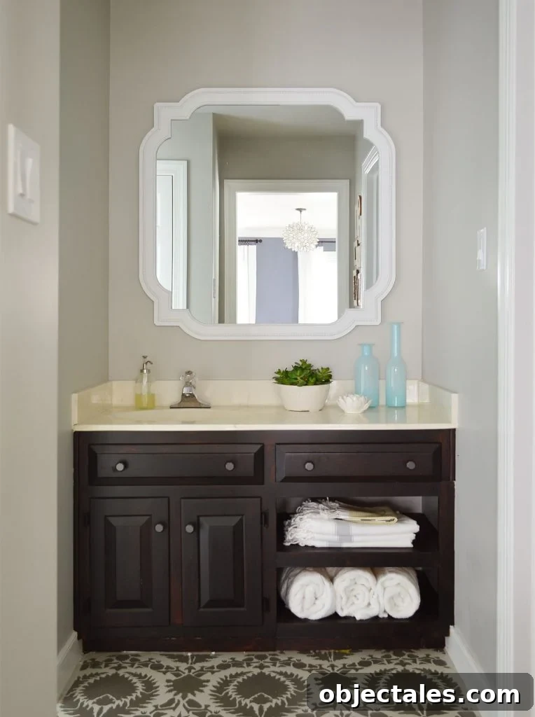 Bathroom Vanity Area With BM Revere Pewter Walls