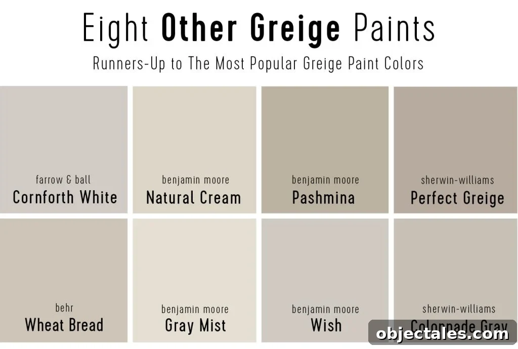 Grid of Eight Other Top Greige Paint Colors 