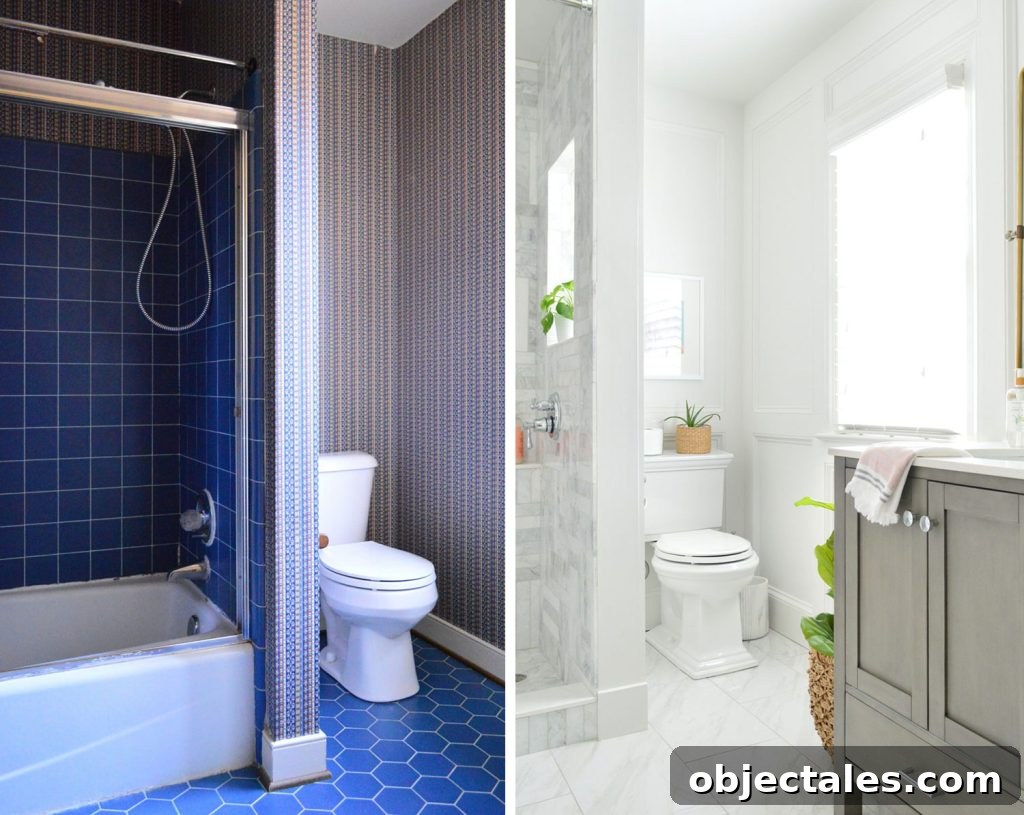 How to Remove Wallpaper Without Damaging Walls 3 Before After Of Wallpapered Main Bathroom Toilet Area