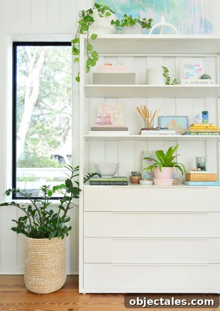 Ikea Shelf With Light Decor And Plants