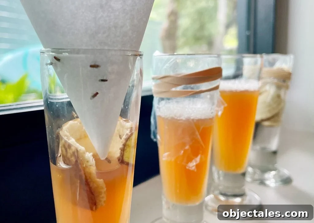 Fruit Flies Trapped In DIY Funnel Trap Method