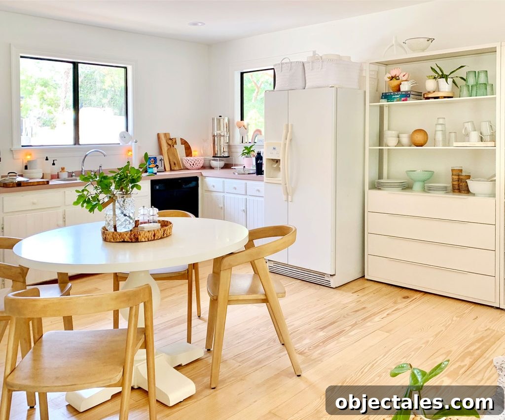 Before Photo Of Kitchen With White Fridge And Ikea Shelving