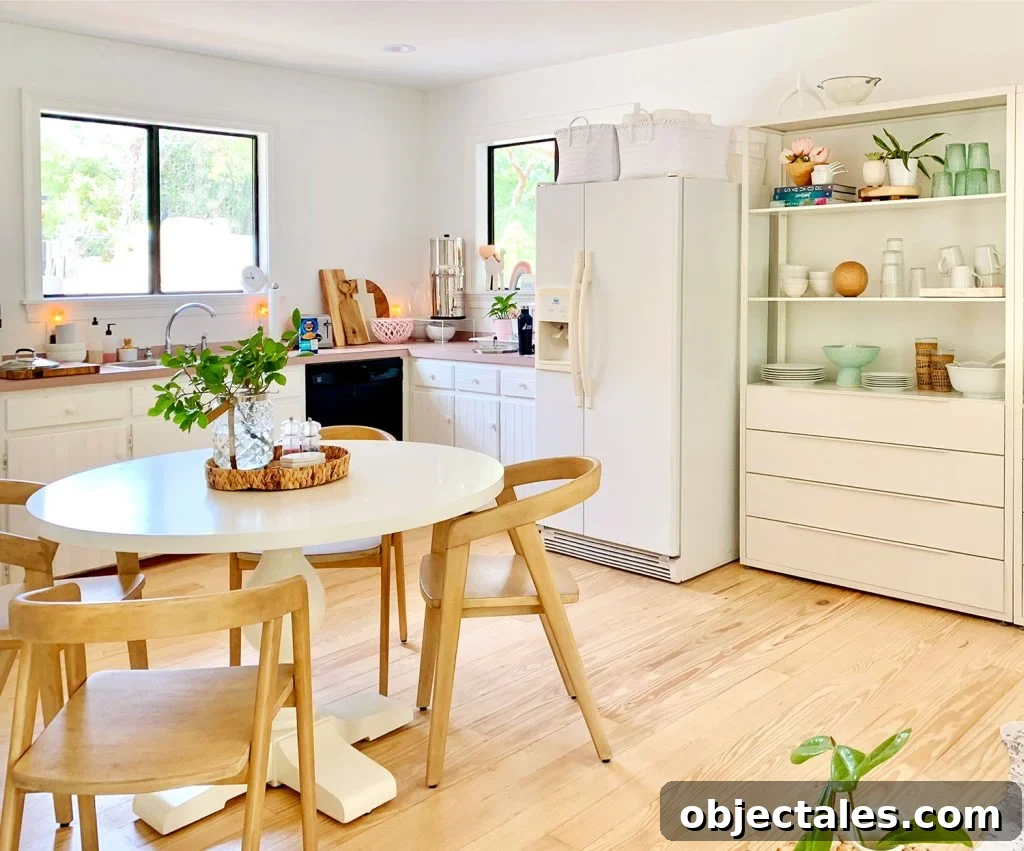 Before Photo Of Kitchen With White Fridge And Ikea Shelving
