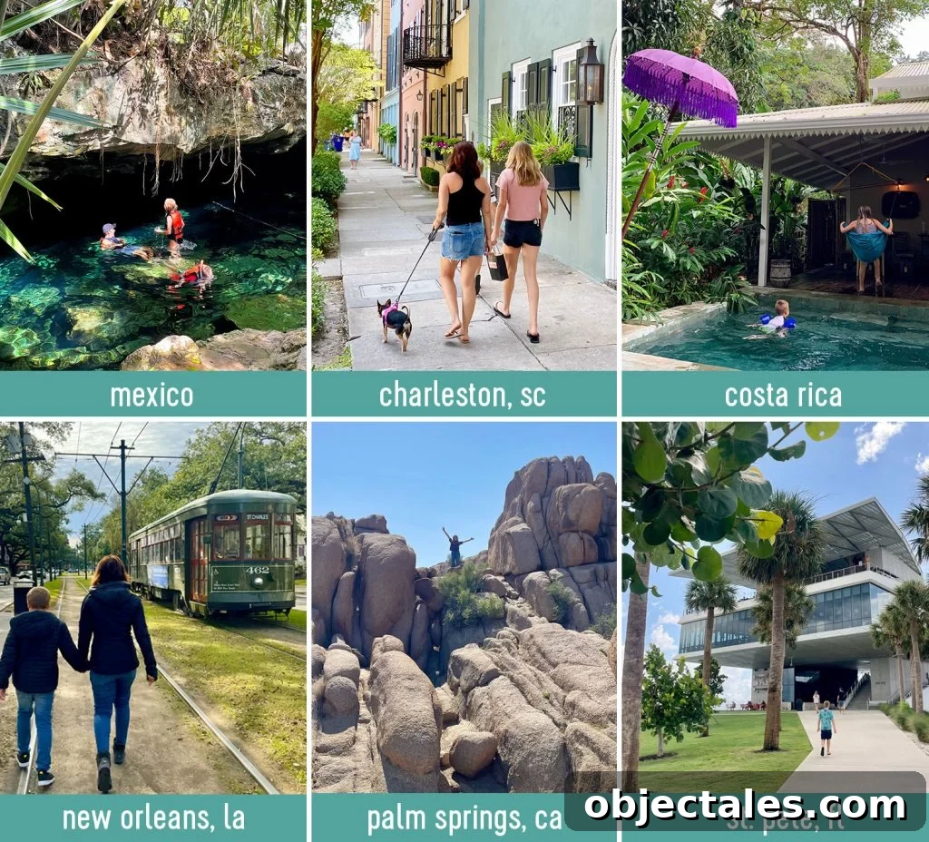 Grid of Six Kid-Friendly Family Vacation Locations