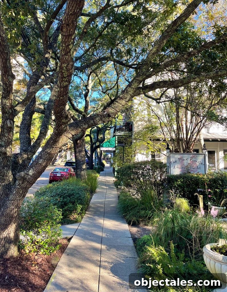 Narrow Sidewalk In Cute Downtown Shopping Area of Ocean Springs Mississippi