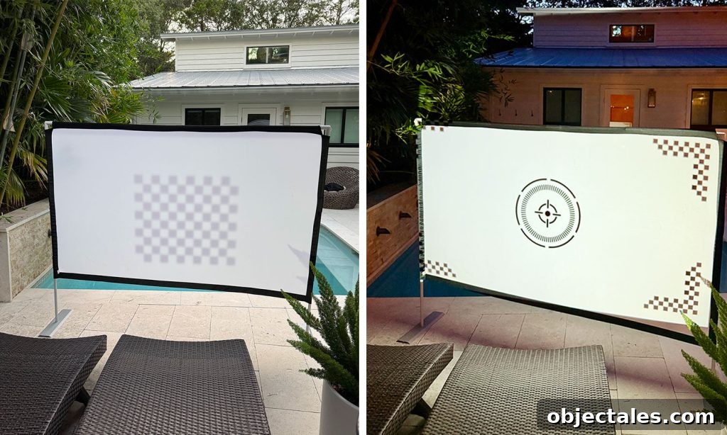 Host an Outdoor Movie Night: Gear Under $200 10 Side by Side of Project Auto Focus and Auto Keystone Settings On Screen