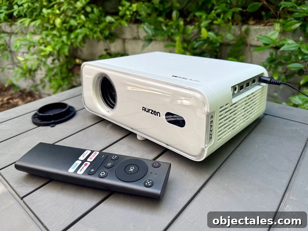 Host an Outdoor Movie Night: Gear Under $200 4 Aurzen Smart Projector With Remote and Wifi