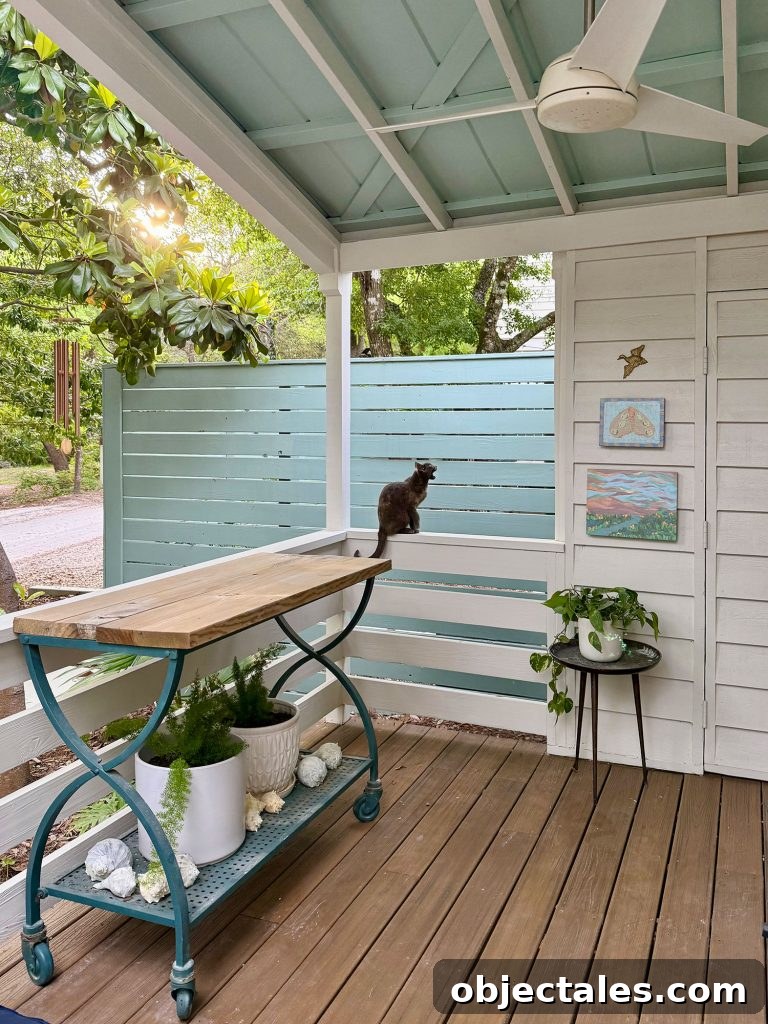 Cat Sitting On Railing Of Front Porch