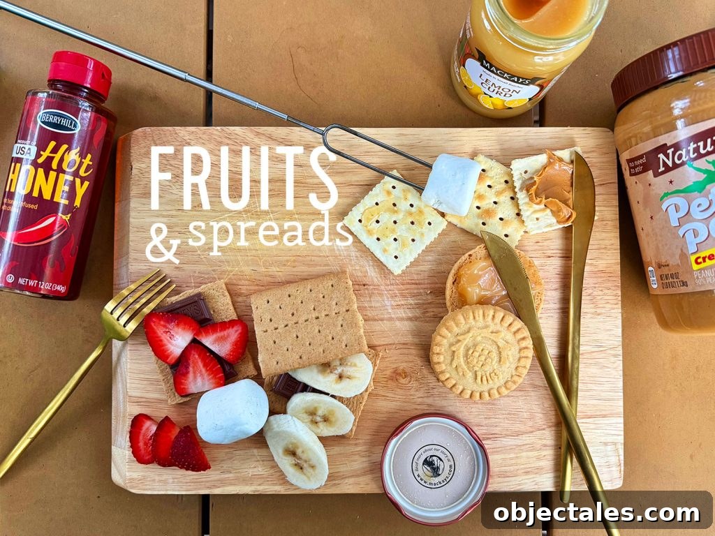 Upraded Smores With Fruits and Spreads Like Strawberries Bananas Peanut Butter and Lemon Curd