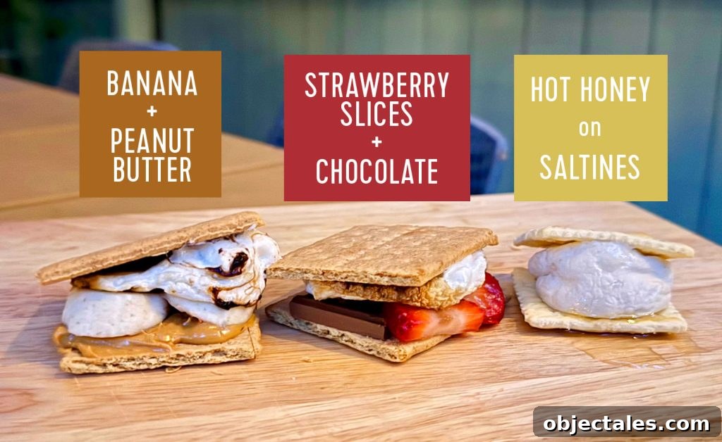 Upgraded Smores With Banana And Peanut Butter Strawberry Slices and Chocolate Hot Honey on Saltines
