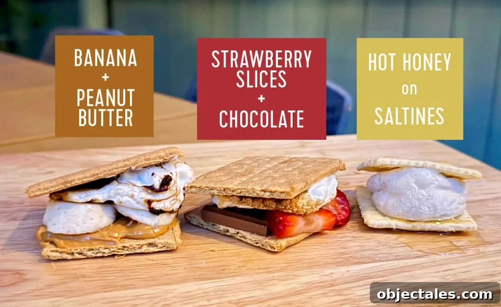 5 Creative S'mores Upgrades, Including Savory Versions 12 Upgraded Smores With Banana And Peanut Butter Strawberry Slices and Chocolate Hot Honey on Saltines