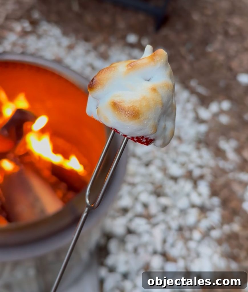Toasted Marshmallow Fluff With Whole Strawberry Over Firepit
