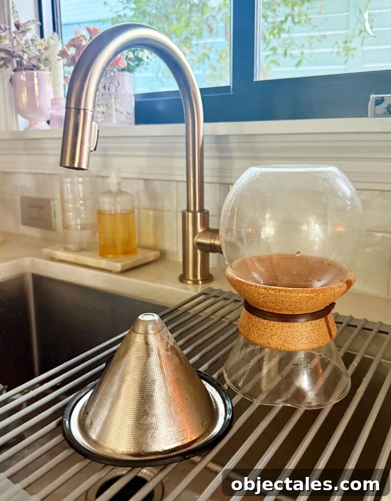 Boden Pour Over Coffee Maker Drying On Over Sink Drying Rack
