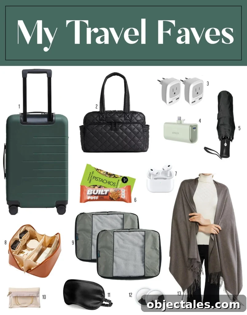 How I Packed One Carry-On for Two Weeks in Italy 13 Moodboard of Favorite Travel Essentials Bags Packing Cubes Tech Organizers