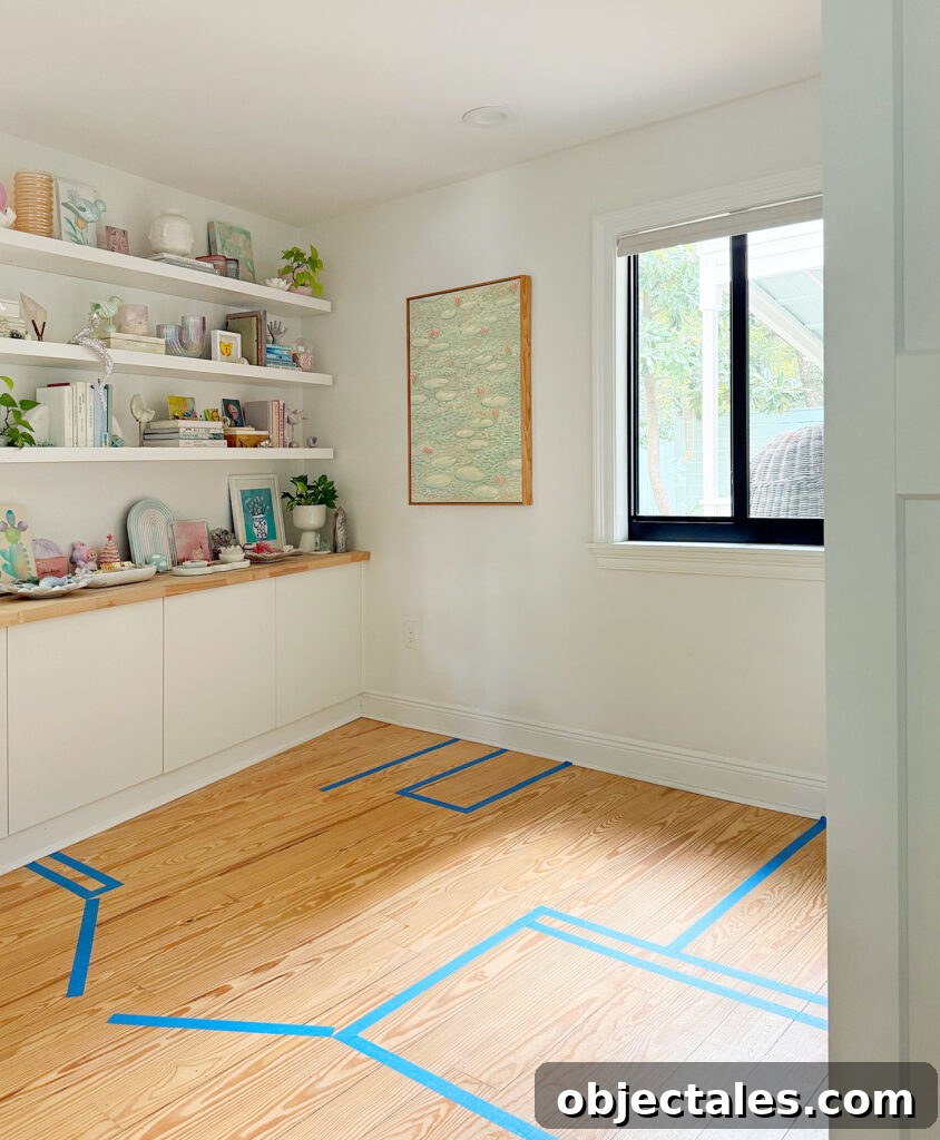 Renovating Our Home After Five Years 10 Painters Tape On Floor To Designate Bathroom Renovation Layout