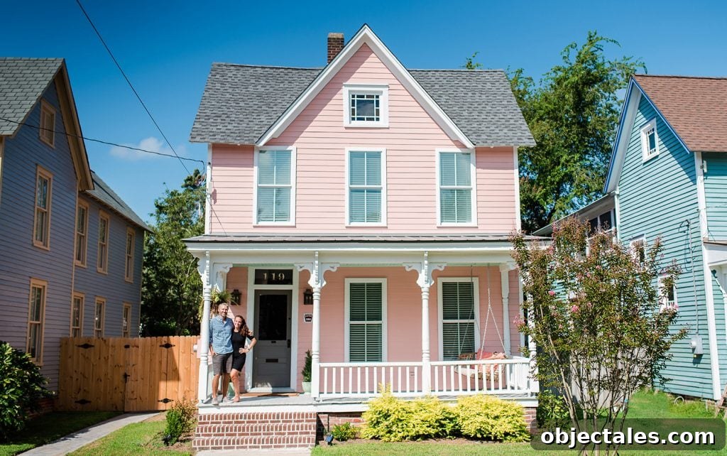 Renovating Our Home After Five Years 15 Pink Beach House With Pointy Roof And Large Front Porch