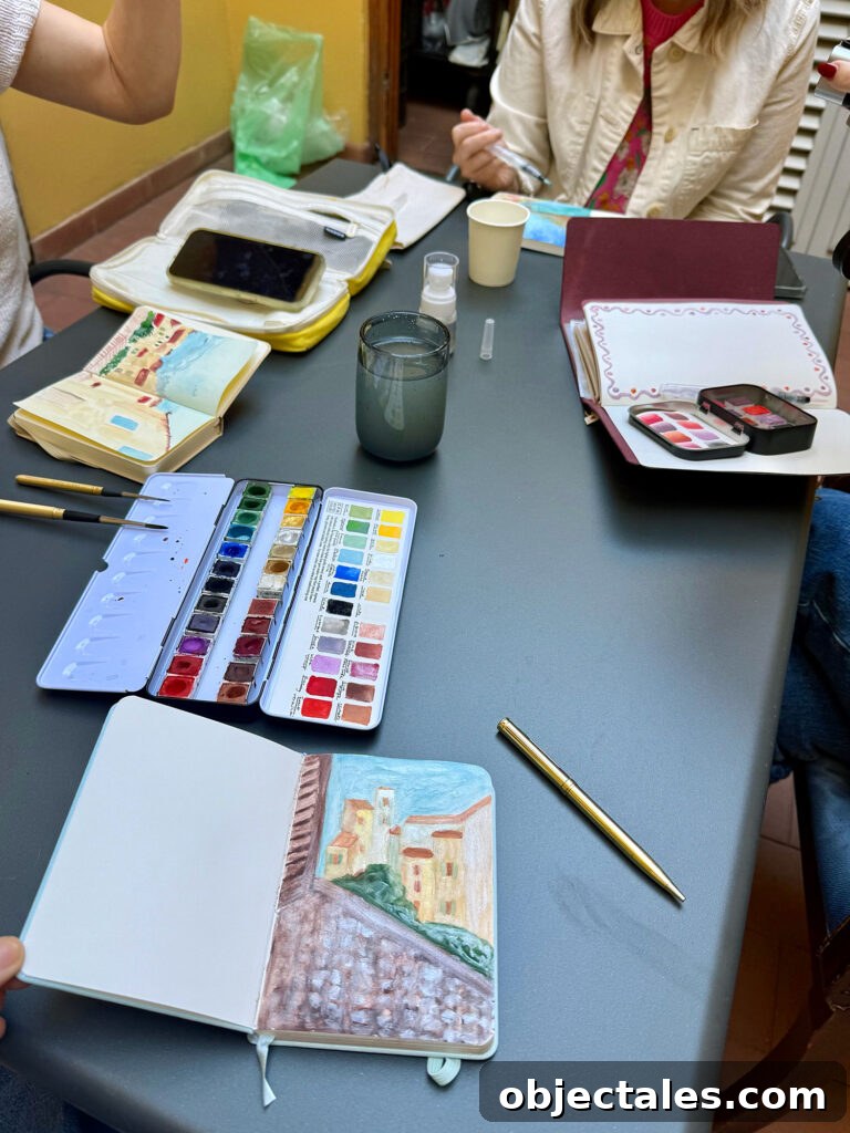 Florence Italy Girls Painting Watercolor on Hotel Roof