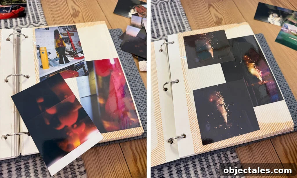 Old Photo Album With Pics of Fireworks and Lava Lamp