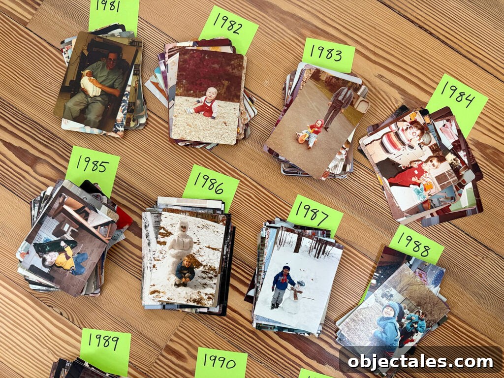 Stacks of Old Photos Sorted By Year