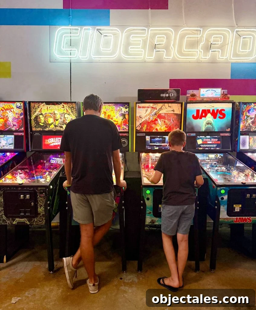 Family-Friendly Spring Break Destinations 6 Father and son playing pinball at Cidercade Dallas