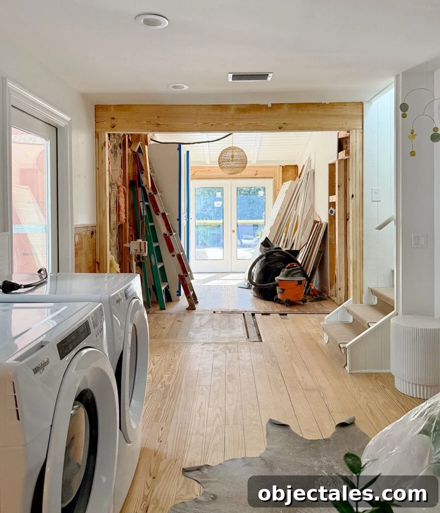 Home Renovation Update: See the Mid-Project Video Tour 2 View Of Opened Wall To French Doors During Renovation