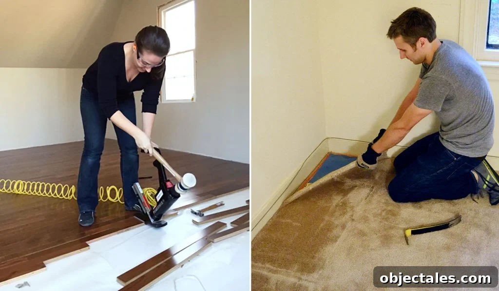 New Flooring FAQs: Answers About Installation, Care & Warranties 9 Sherry and John Doing Flooring Projects Side By Side