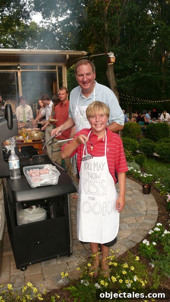 Buffet and grilling station at backyard wedding
