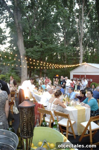 Guests enjoying the backyard wedding