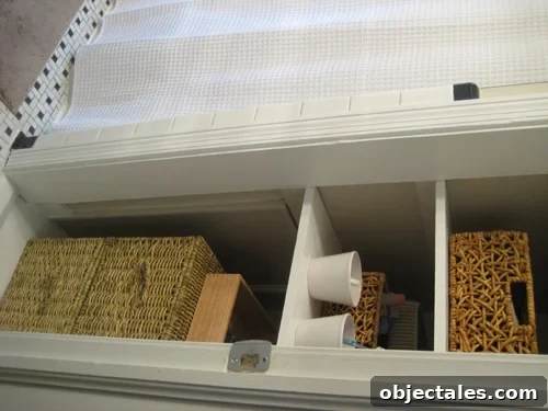 After: woven baskets on closet floor