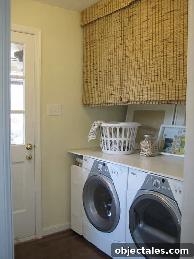 10 Budget-Friendly Home Updates That Transform Your Space 2 Laundry nook with plywood countertop and framed wallpaper