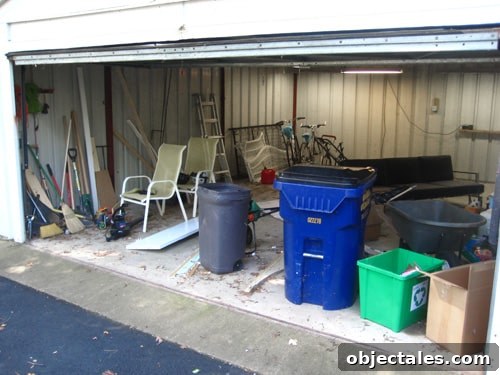 Garage mid-cleanup with items sorted
