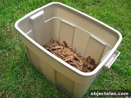 dried leaves in bottom of homemade compost bin