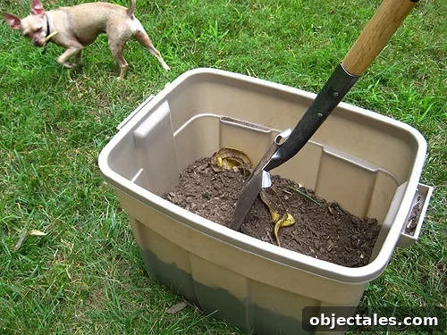 stirring compost bin with shovel